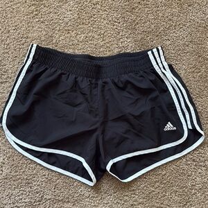 Adidas Black and White Athletic Shorts with Triple Stripe Design
